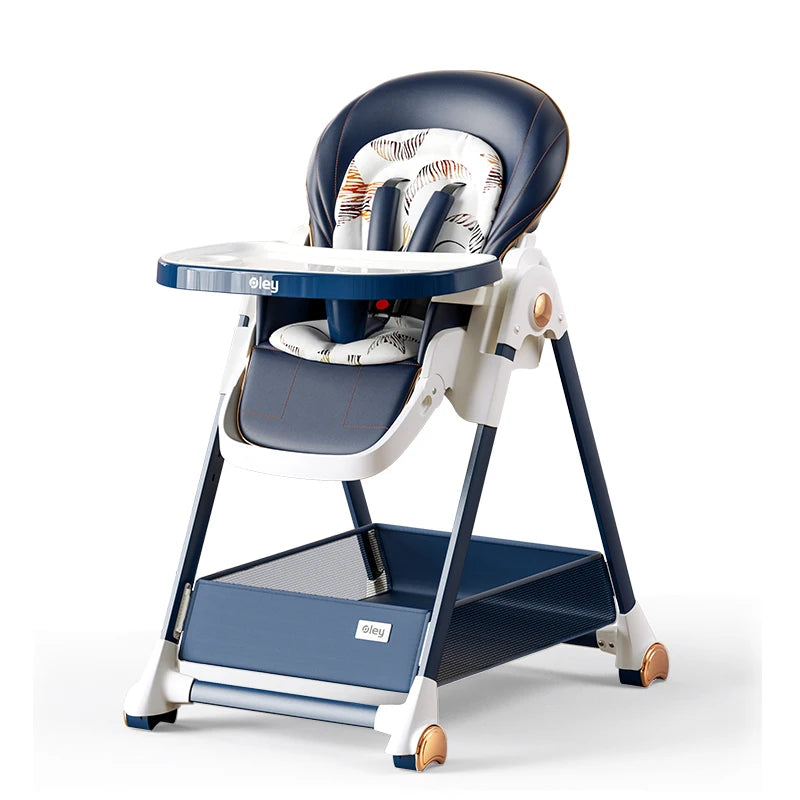 Luxury Baby High Chair with Removable Seat and Tray Adjustable Height Assembly Free Feeding Chair