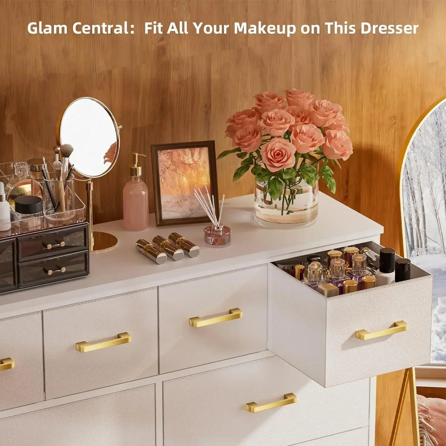 Dresser,White Dresser for Bedroom with 12 Drawers,Tall Dressers for Bedroom,White Fabric Dressers & Chest of Drawers for Bedroom