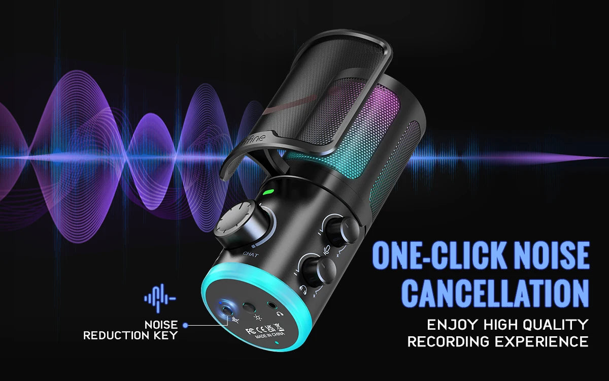 FIFINE USB Gaming Microphone With Noise Cancellation RGB Gain