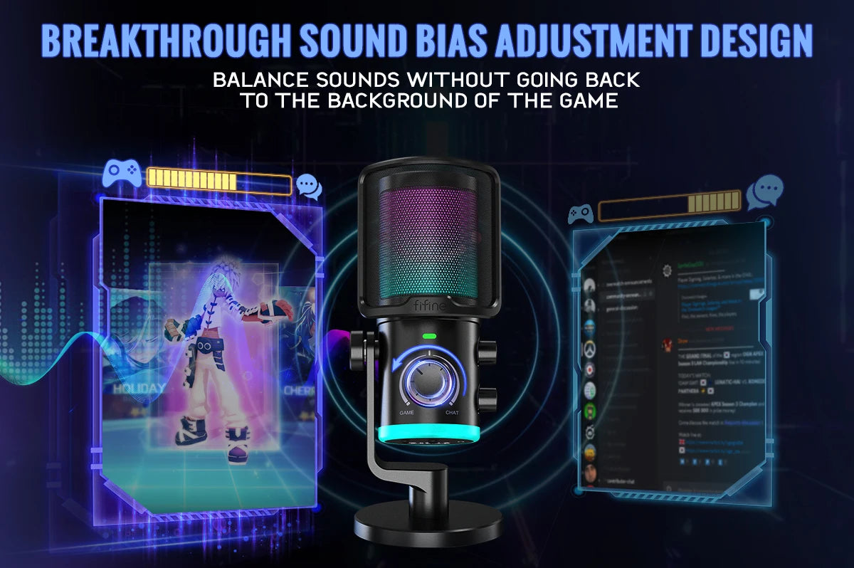 FIFINE USB Gaming Microphone With Noise Cancellation and RGB
