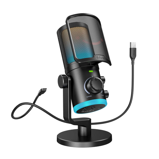 FIFINE USB Gaming Microphone With Noise Cancellation and RGB