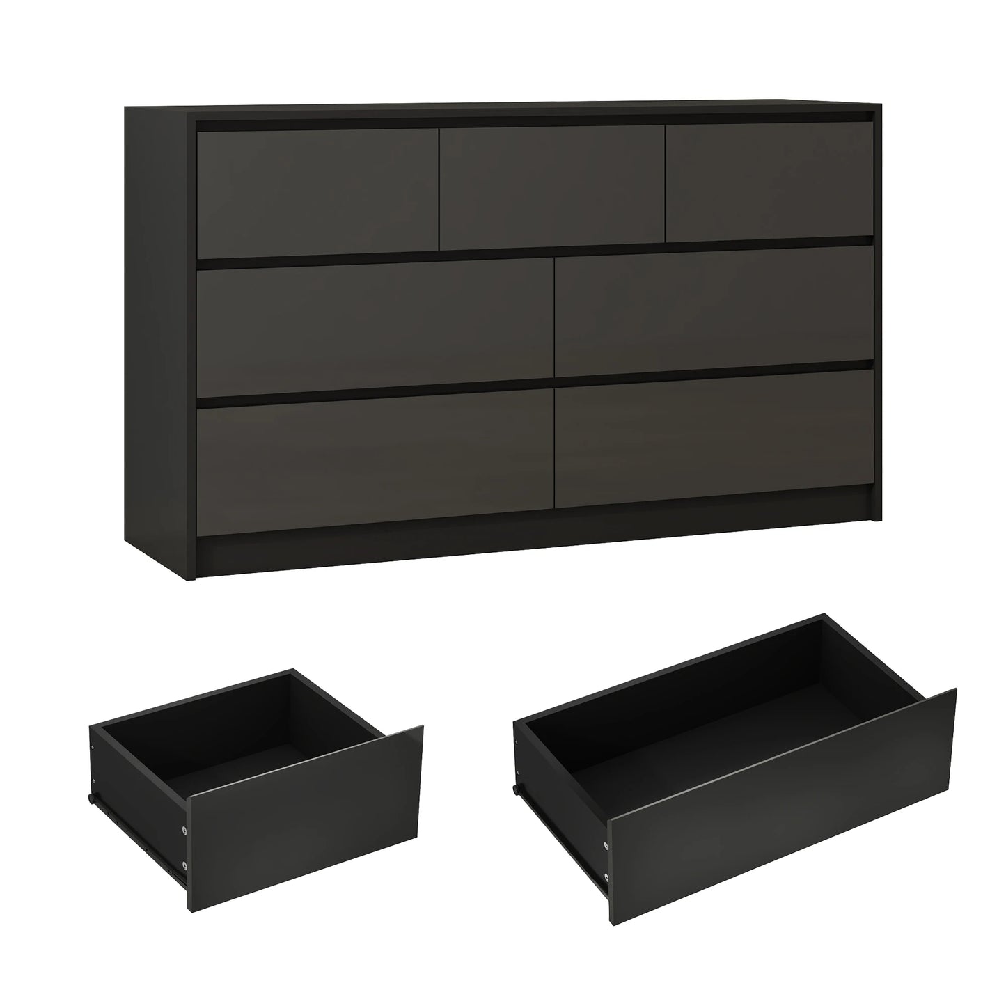7 Drawer Dresser for Bedroom 55 Inch Modern High Gloss Wood Chest of Drawers White and Black