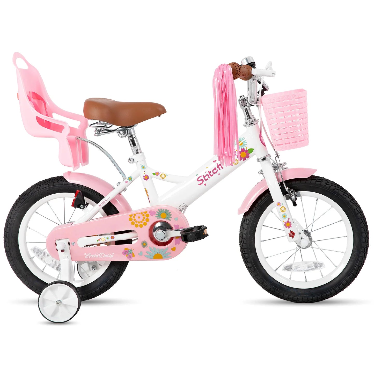 STITCH Little Daisy Kids Bike for Girls Ages 2-7 Years, 12 14 16 Inch Girls Bikes with Doll Bike Seat & Streamers