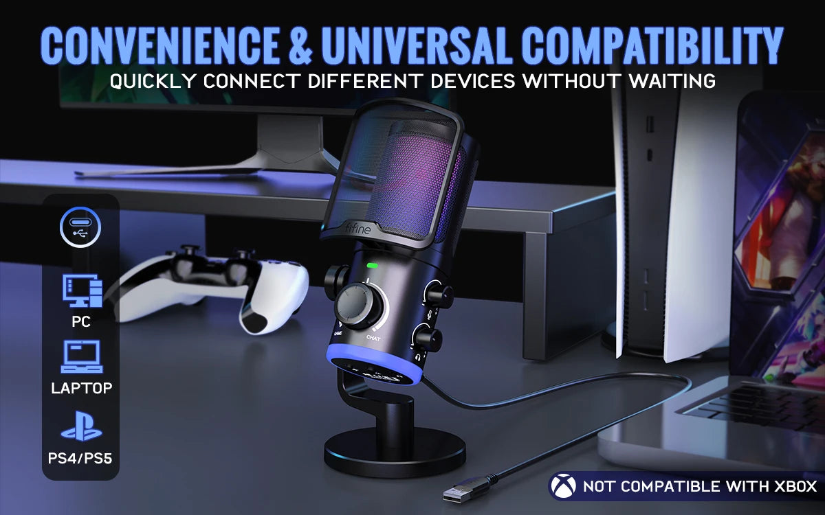 FIFINE USB Gaming Microphone With Noise Cancellation RGB Gain