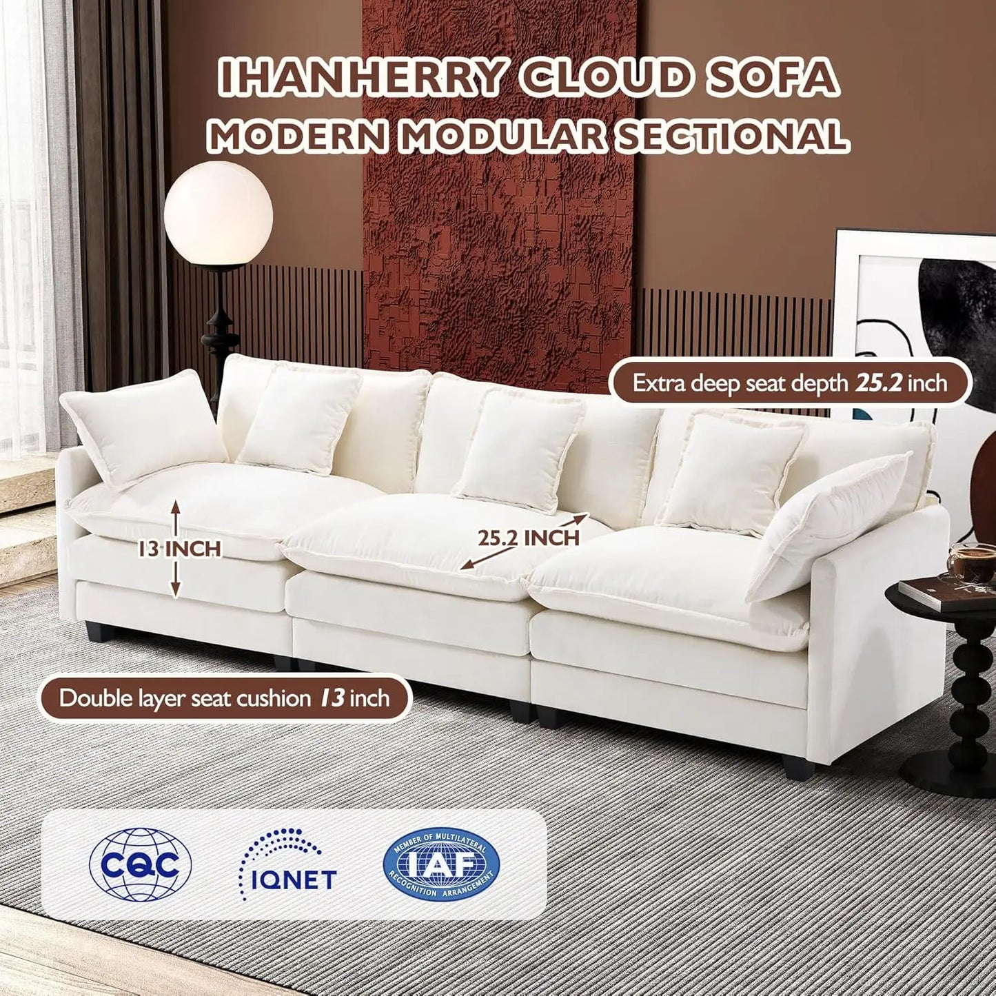 XMSJ U Shaped Modern Sofa Modular Sectional Cloud Couch