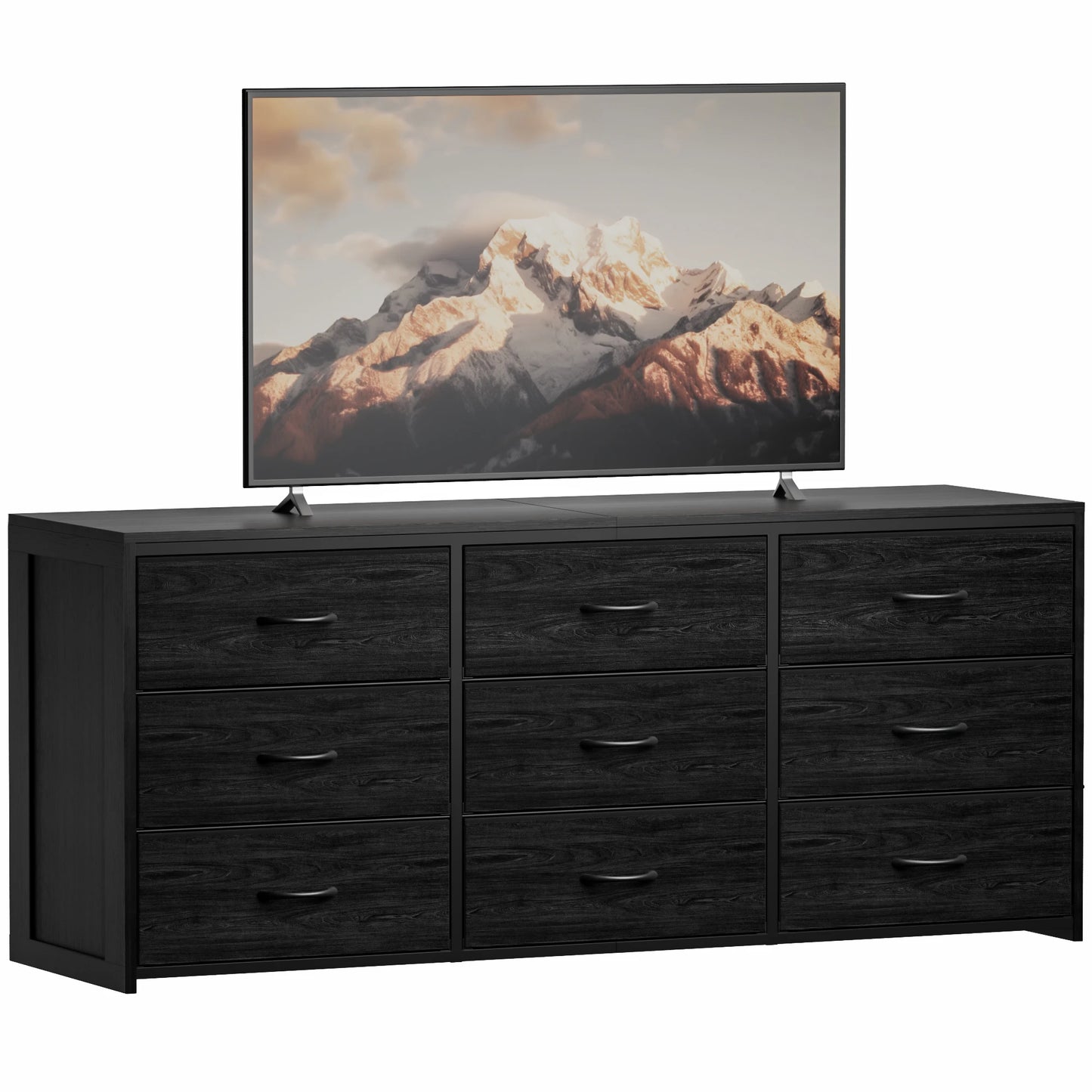 9 Drawer Dresser Wide Chest of Drawers Nightstand Storage Tower Fabric Dresser with Wood Top