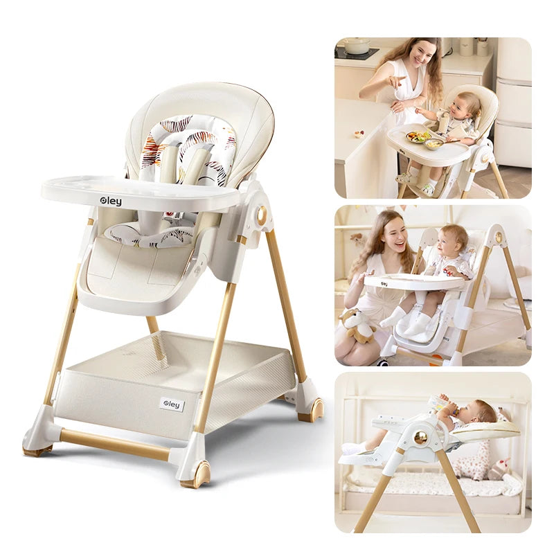 Luxury Baby High Chair with Removable Seat and Tray Adjustable Height Assembly Free Feeding Chair