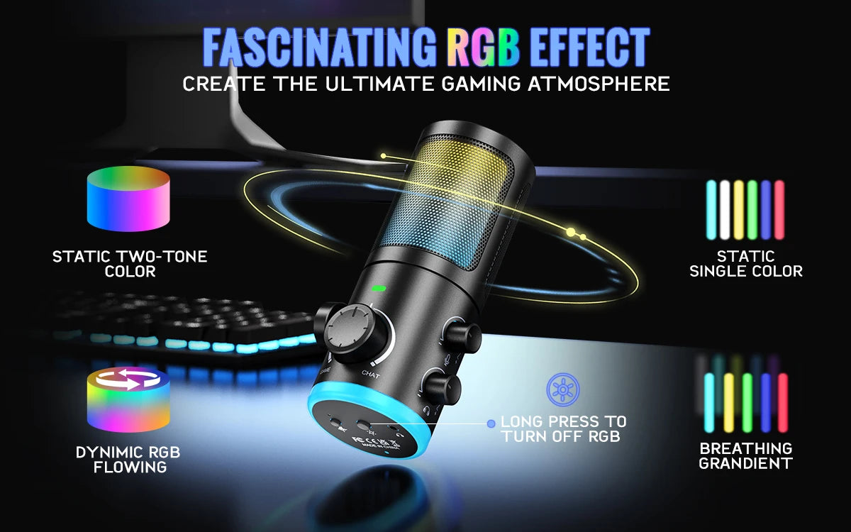 FIFINE USB Gaming Microphone With Noise Cancellation RGB Gain