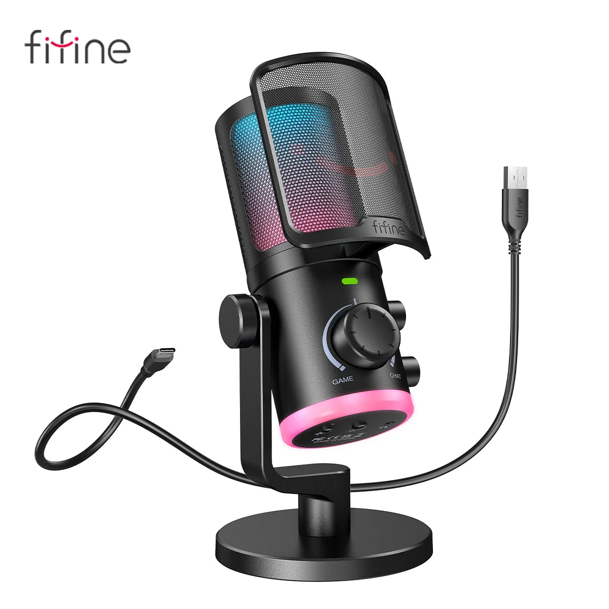 FIFINE USB Gaming Microphone With Noise Cancellation and RGB