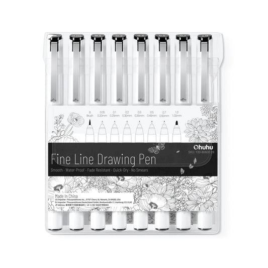 Ohuhu Micro Pen Fineliner Drawing Pens 8 Pack Line Pens Art Colored Pens Fine Point Markers Waterproof Writing Sketching Manga