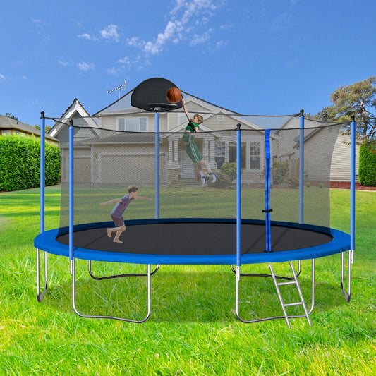 HiMISS Trampoline With Backboard Enclosure Net And Ladder