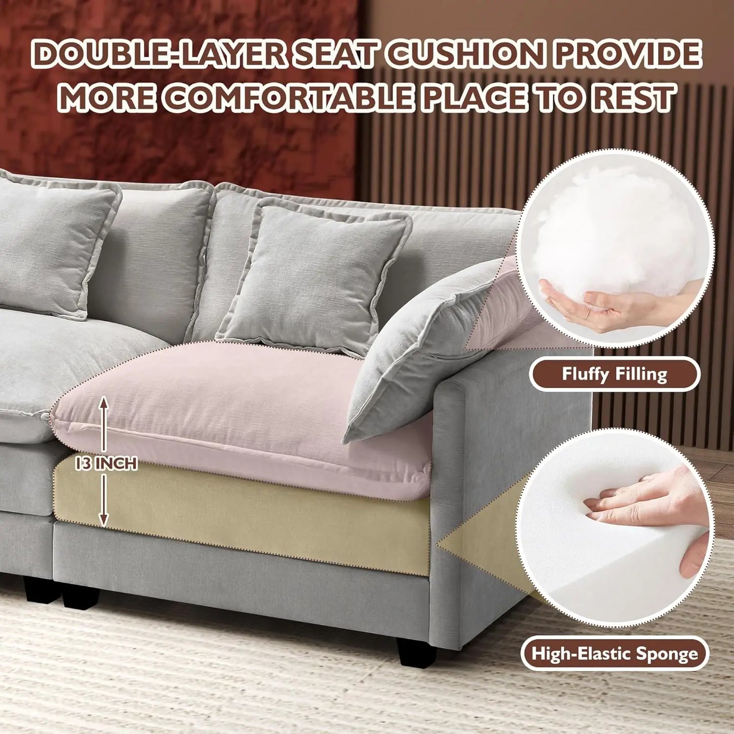 XMSJ U Shaped Modern Sofa Modular Sectional Cloud Couch
