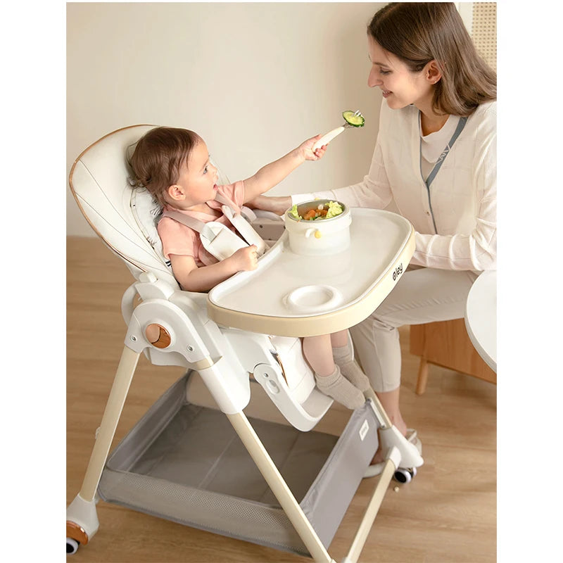 Luxury Baby High Chair with Removable Seat and Tray Adjustable Height Assembly Free Feeding Chair