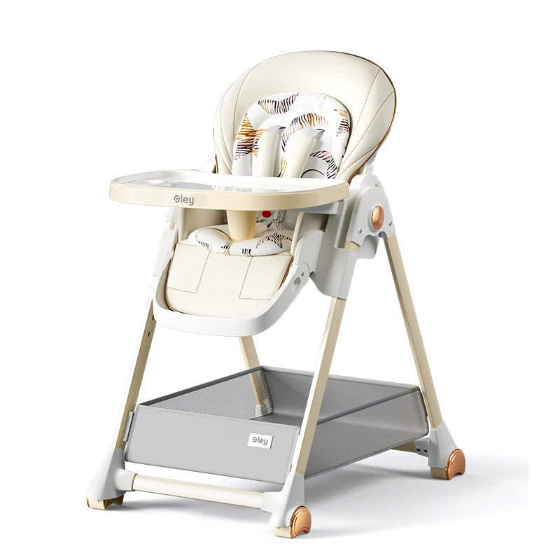 Luxury Baby High Chair with Removable Seat and Tray Adjustable Height Assembly Free Feeding Chair