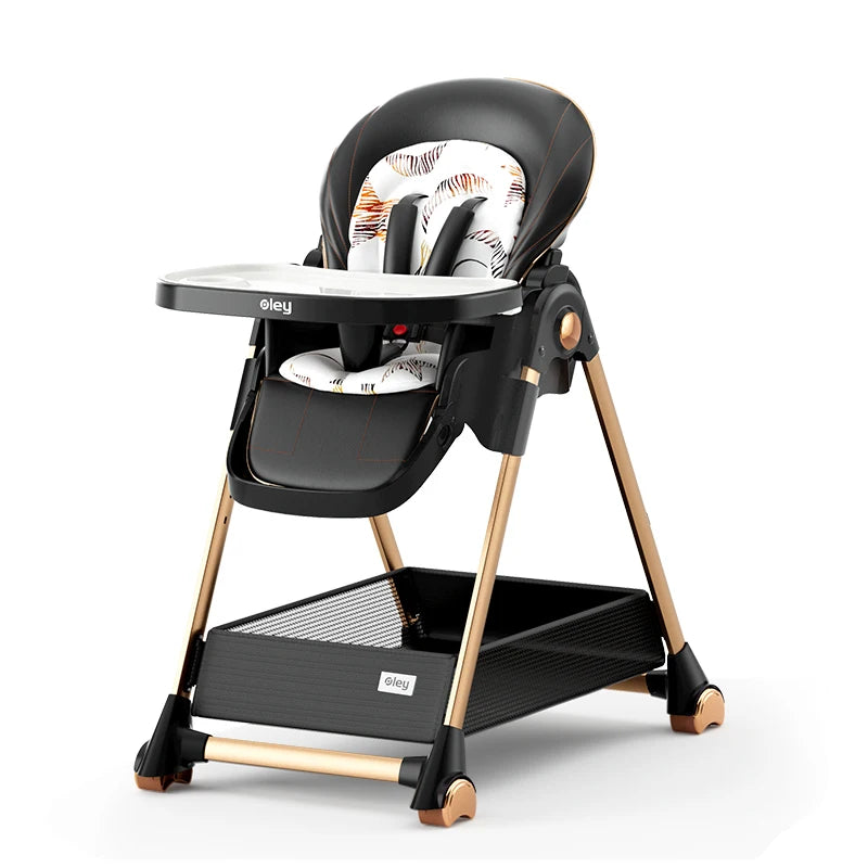 Luxury Baby High Chair with Removable Seat and Tray Adjustable Height Assembly Free Feeding Chair