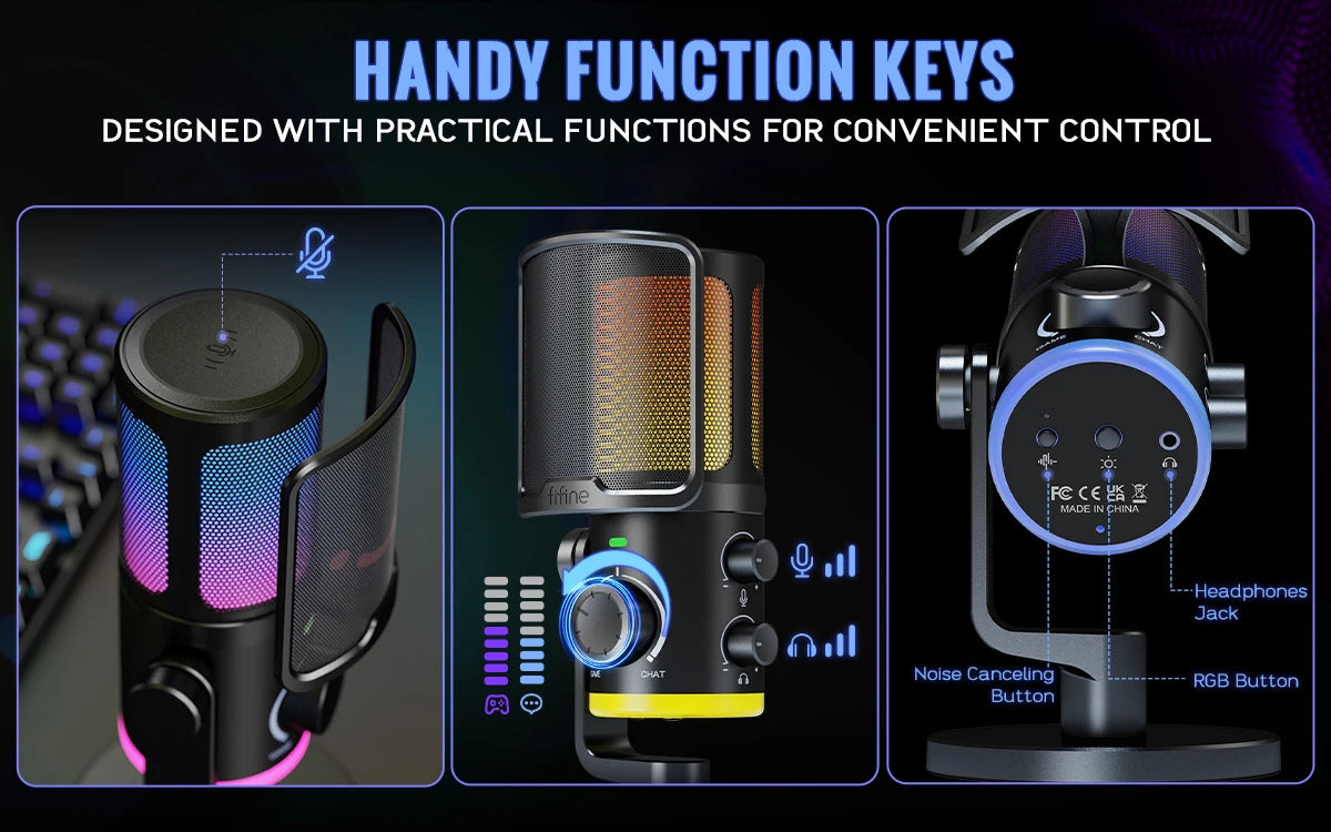 FIFINE USB Gaming Microphone With Noise Cancellation and RGB