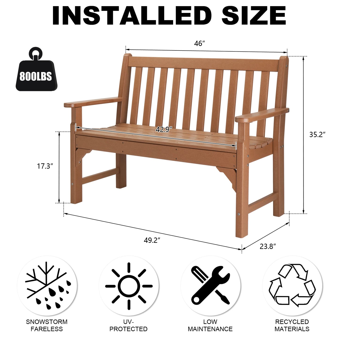 General Outdoor HDPE Bench Minimalist Modern Backrest