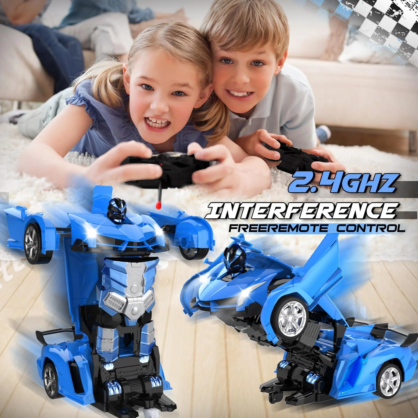 1:18 RC Car 2 In 1 Remote Control Transformation Car Robots 360 Degree Rotation Drift With LED Light Electric Racing Toy For Boys And Girls