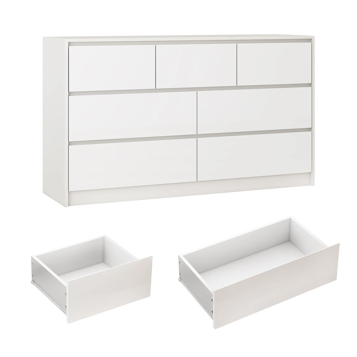 7 Drawer Dresser for Bedroom 55 Inch Modern Dresser with High Gloss Drawers Large Wood Chest of Drawers White and Black