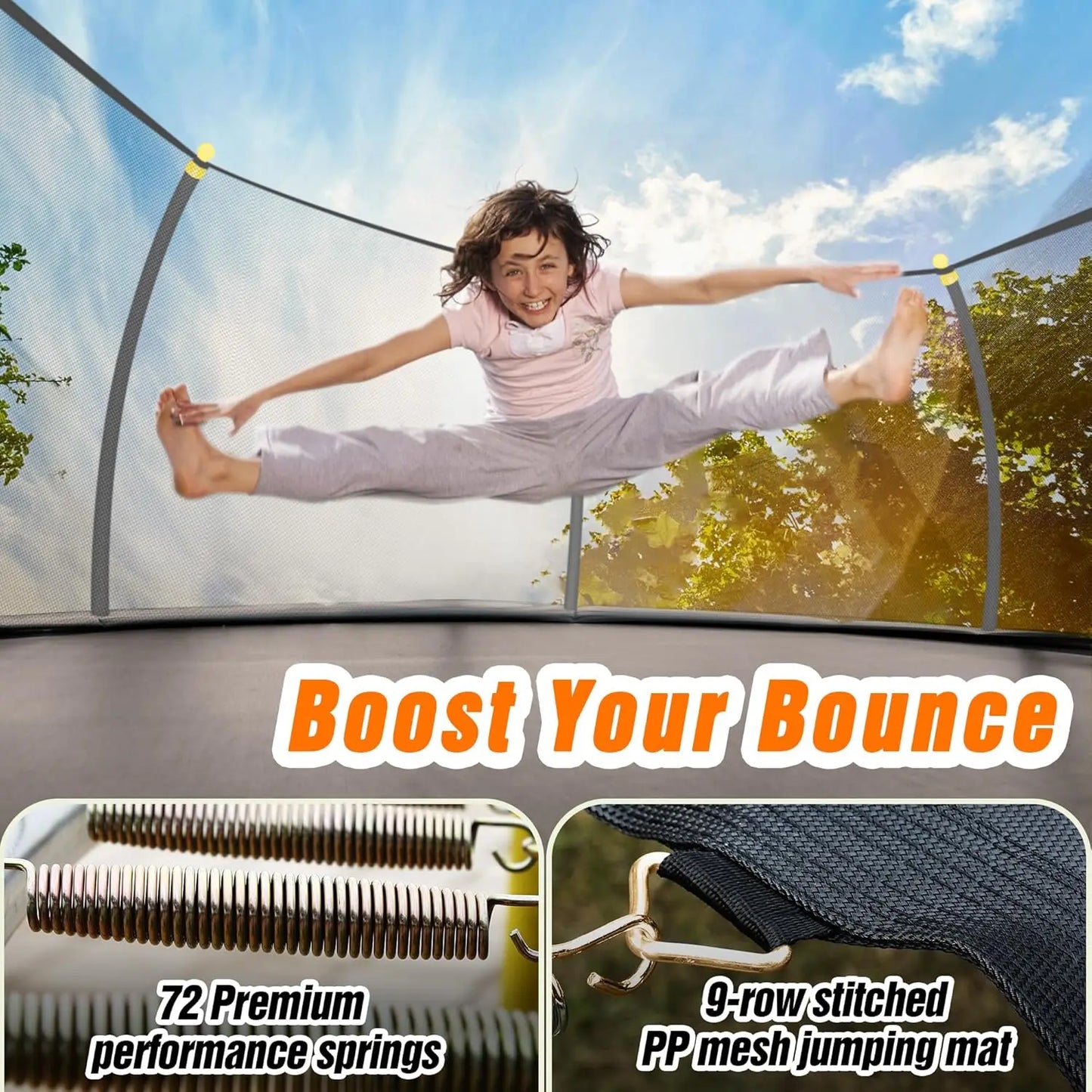 12FT Pumpkin Trampoline with Basketball Hoop Enclosure Net and Ladder for Outdoor Recreation