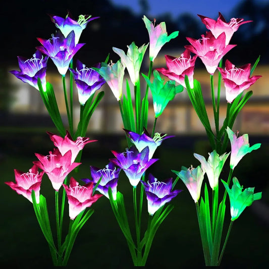 6-Pack Solar Flower Lights - 24 LED Lily Lights, Waterproof Color-Changing Outdoor Decor for Garden/Patio/Yard