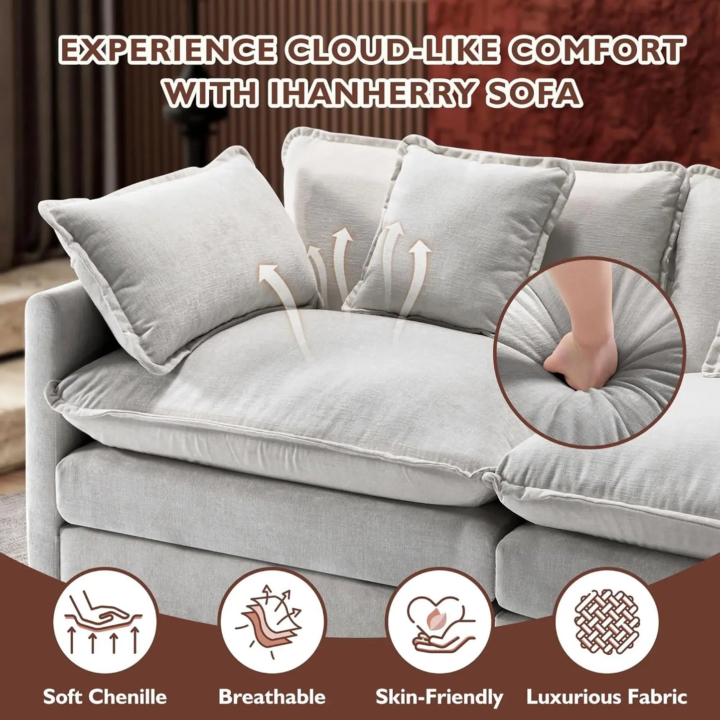 XMSJ U Shaped Modern Sofa Modular Sectional Cloud Couch