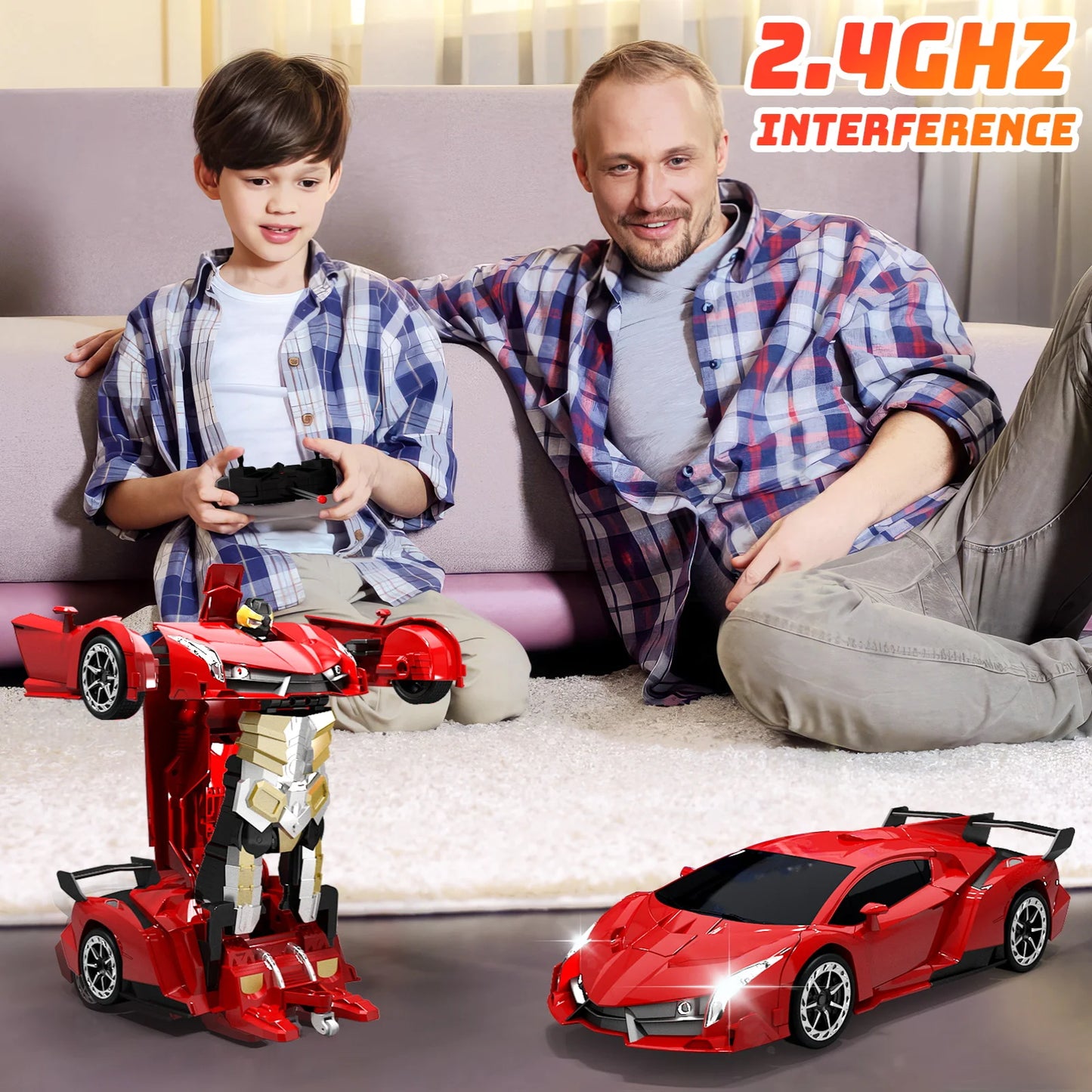 1:18 RC Car 2 In 1 Remote Control Transformation Car Robots 360 Degree Rotation Drift With LED Light Electric Racing Toy For Boys And Girls