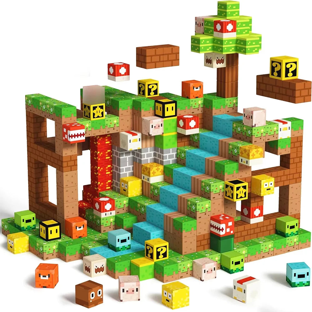 Magnetic Blocks Toddler Toys for Boys Girls 3+, Game-Based Build Mine World with Magnets Cubes,