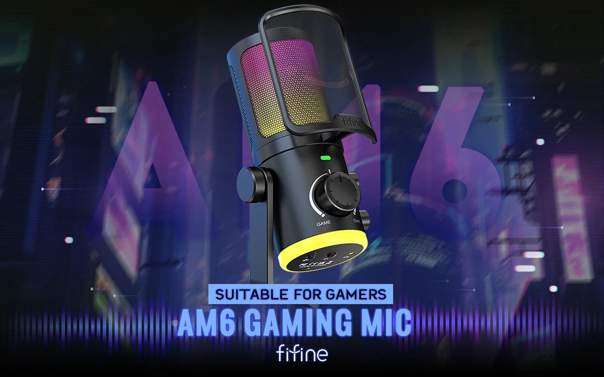 FIFINE USB Gaming Microphone With Noise Cancellation RGB Gain