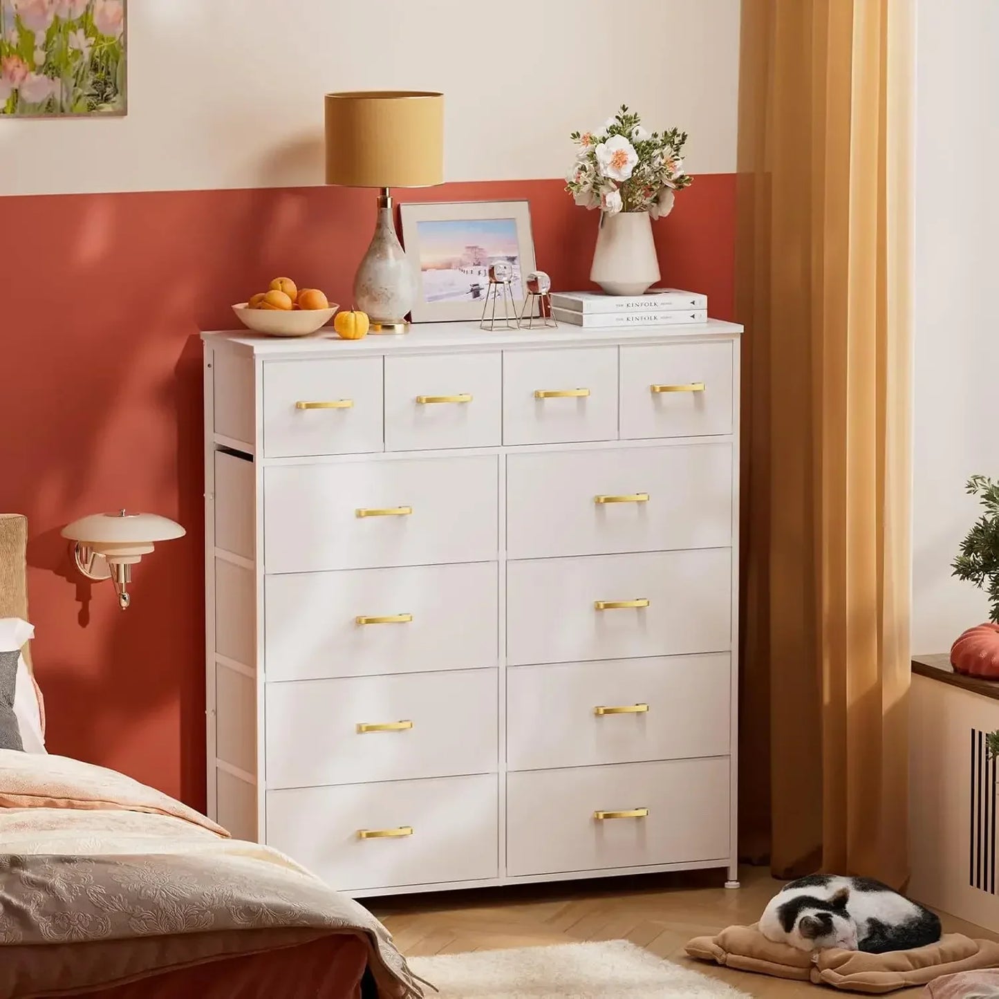 White Dresser for Bedroom with 12 Drawers Tall Dressers for Bedroom White Fabric Dressers and Chest of Drawers