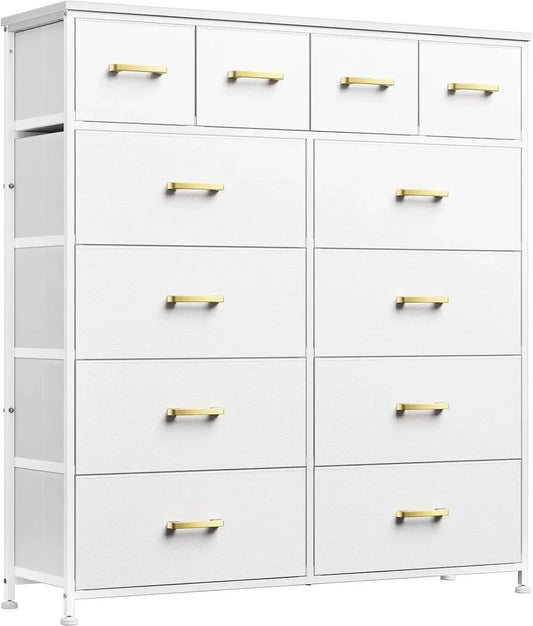 White Dresser for Bedroom with 12 Drawers Tall Dressers for Bedroom White Fabric Dressers and Chest of Drawers for Bedroom