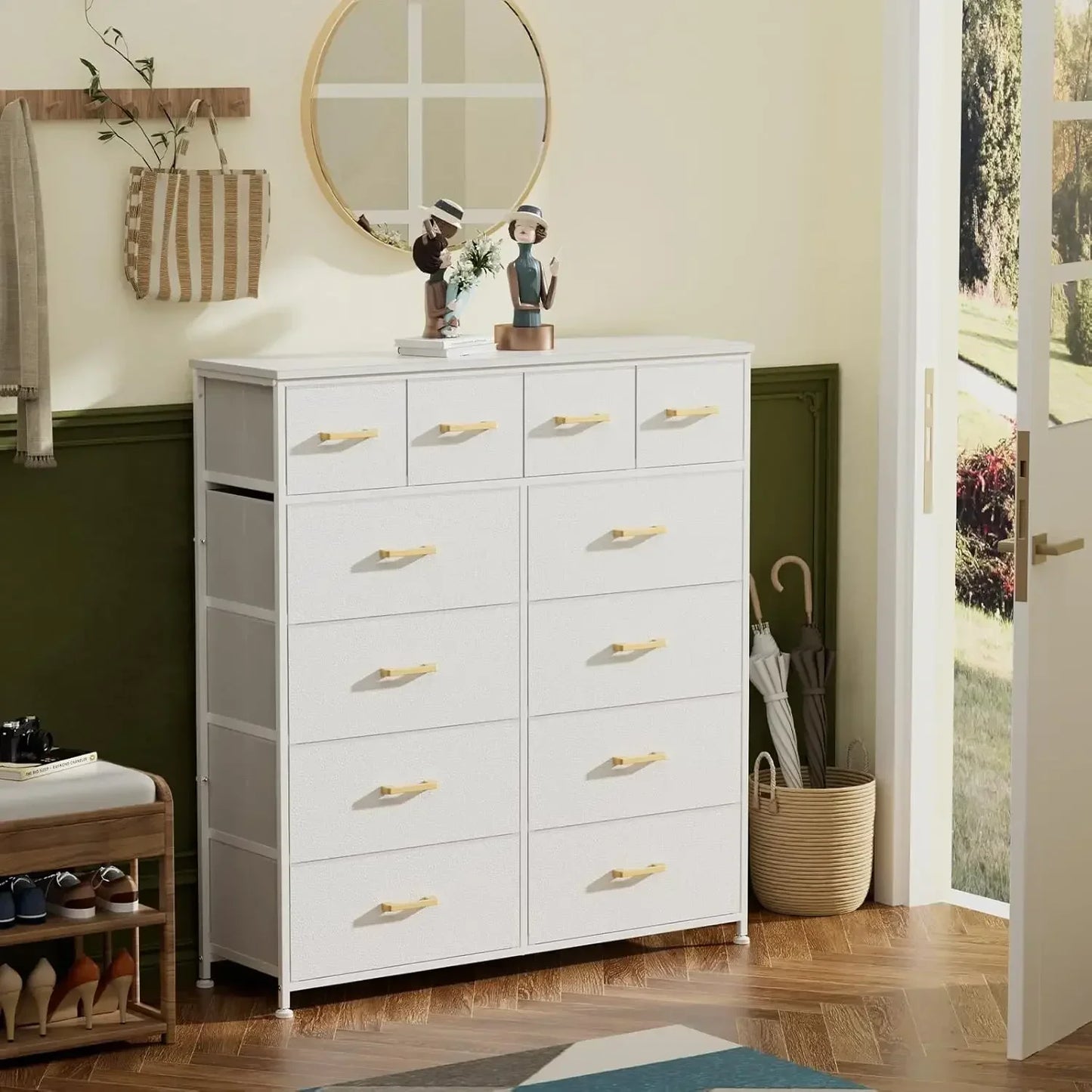 White Dresser for Bedroom with 12 Drawers Tall Dressers for Bedroom White Fabric Dressers and Chest of Drawers for Bedroom